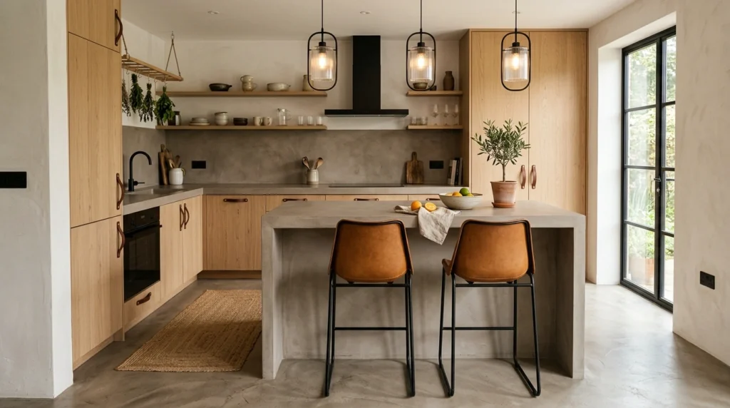 12. The Caramel Leather and Seamless Microcement Workspace
