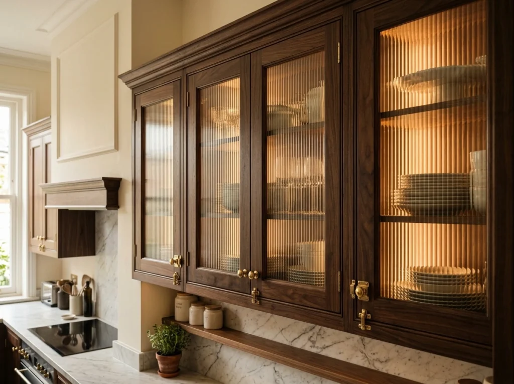 12. Walnut Cabinets with Classic Reeded Glass Inserts