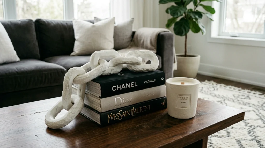 13. The Sculptural Marble Chain Link and Cozy Scented Candle