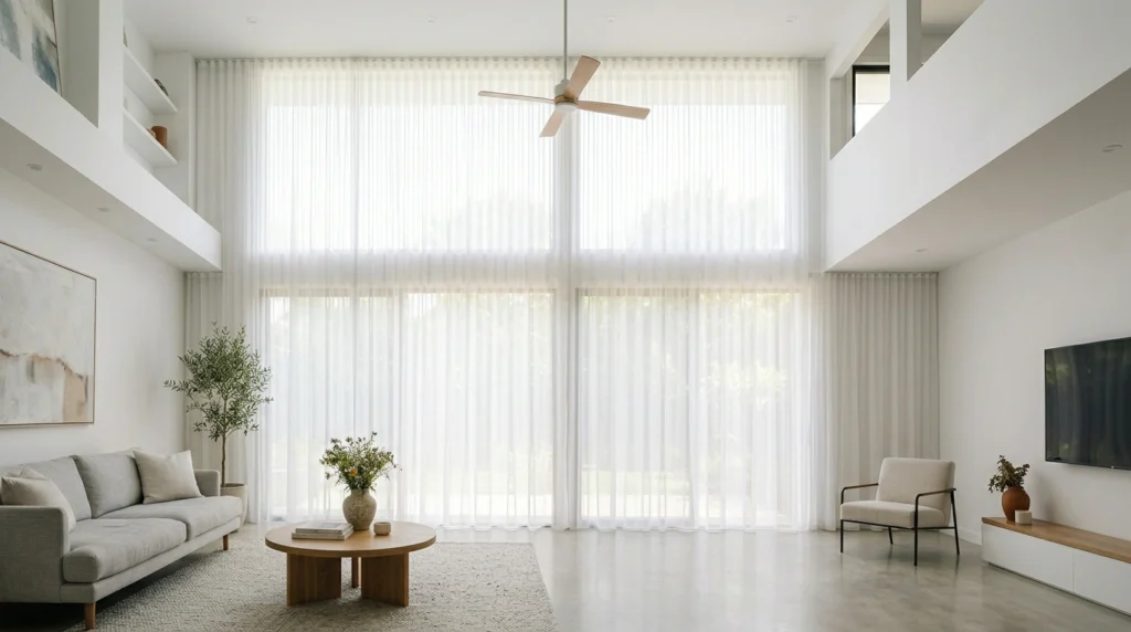 13. Floating Sheers Hung Floor-to-Ceiling