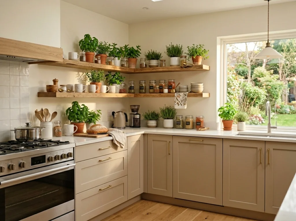 13. The L-Shape with Open Floating Corner Shelving