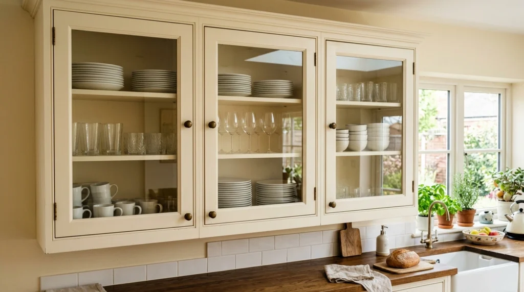 13. Glass-Front Upper Cabinets for Visual Depth