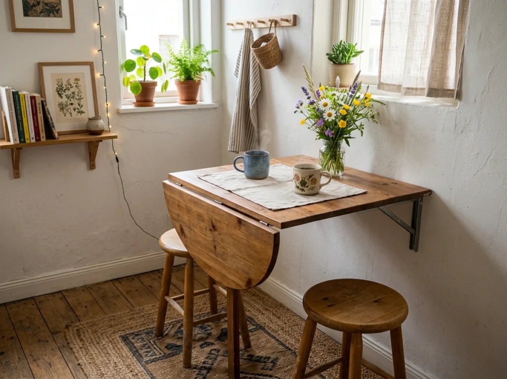 13. Fold-Down Wall Tables for Space-Saving Dining