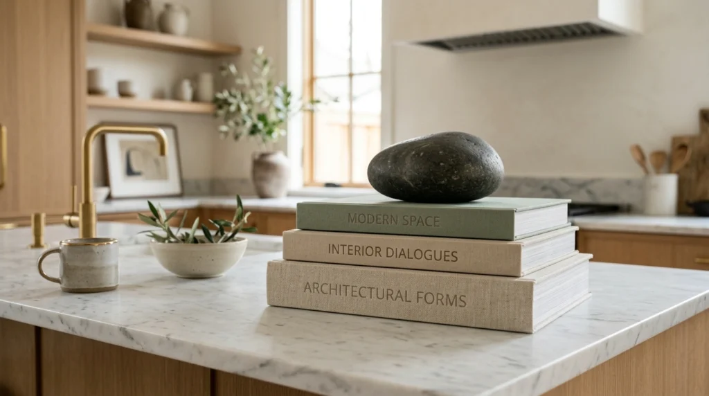 13. The Art Book Stack with a Sculptural Paperweight