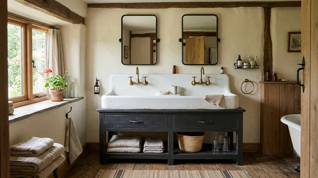 13. The Rustic Trough Sink with Double Faucets