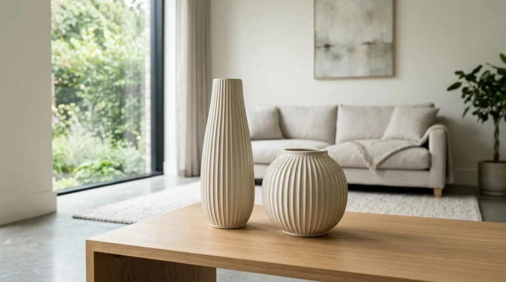 14. The Asymmetric Duo of Fluted Ceramic Vases