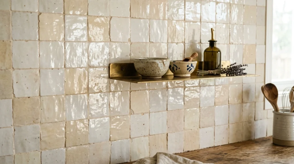 Creamy Zellige Tile Backsplash with Hand-Cut Imperfections