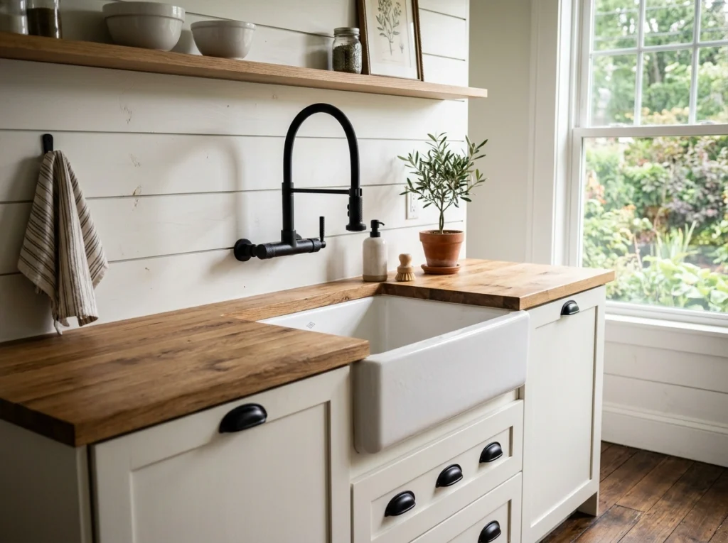 14. Modern Farmhouse Shiplap in Crisp White with Matte Black Details