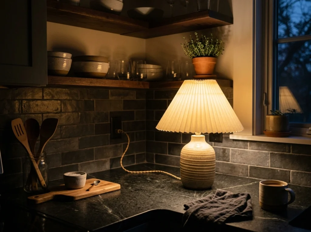14. Mood-Setting Task Lamps on Countertops