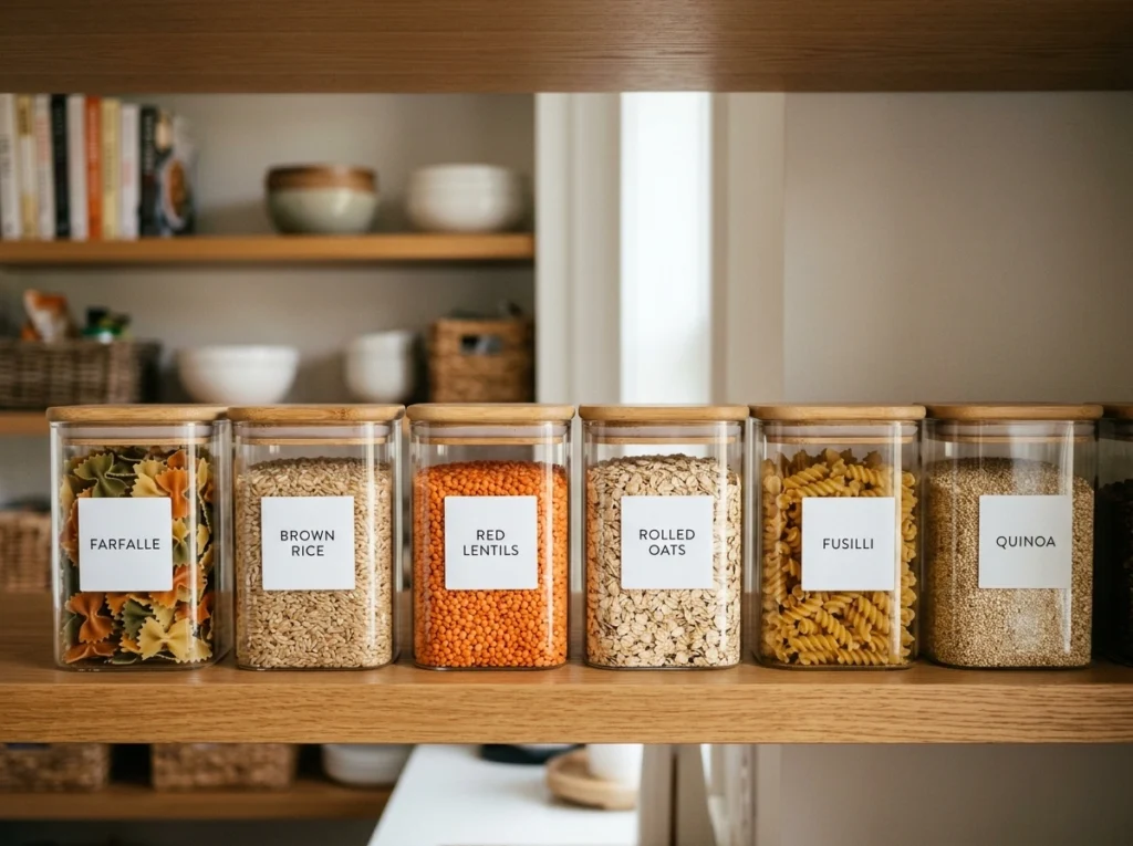 14. Clear Stackable Canisters for Pantry Efficiency