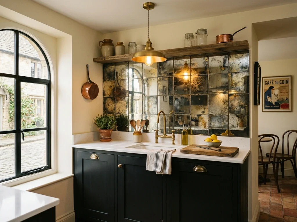 14. Antiqued Mirror Tiles for Vintage Depth