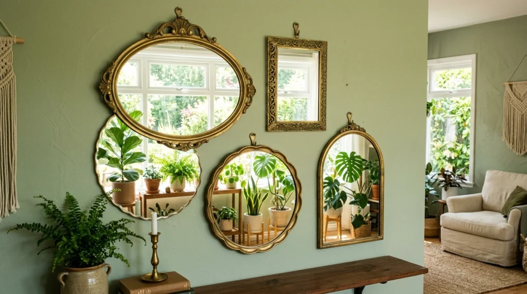 14. Vintage Brass Mirror Grouping