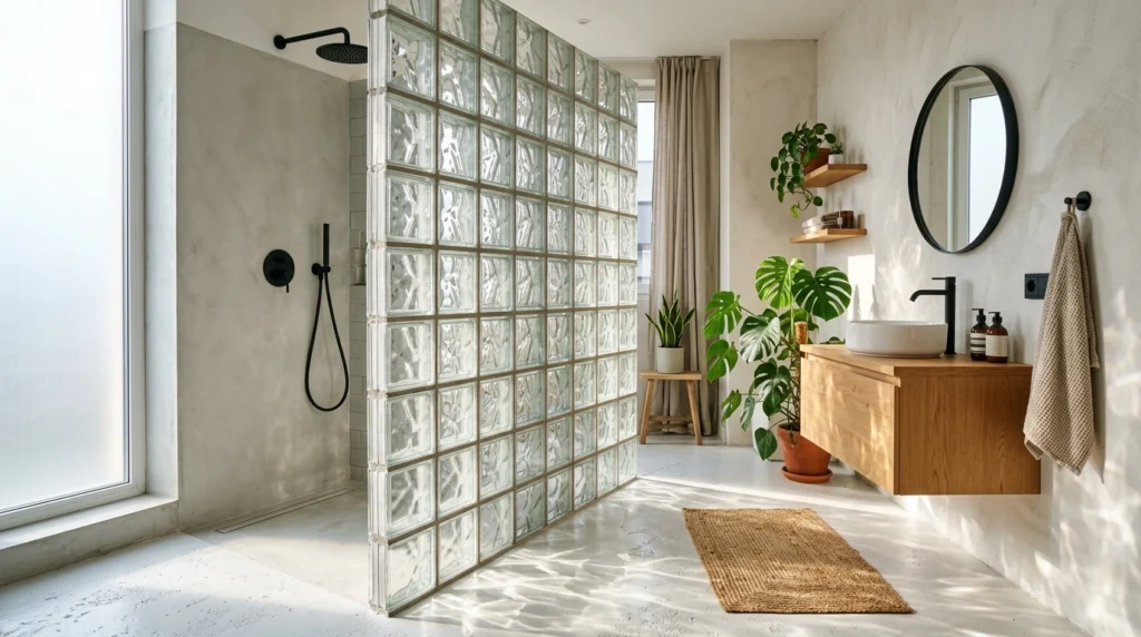 14. Retro-Modern Glass Block Partitions