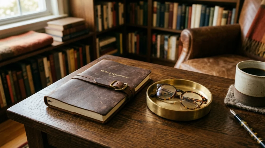 15. The Leather-Bound Journal and Polished Brass Accent