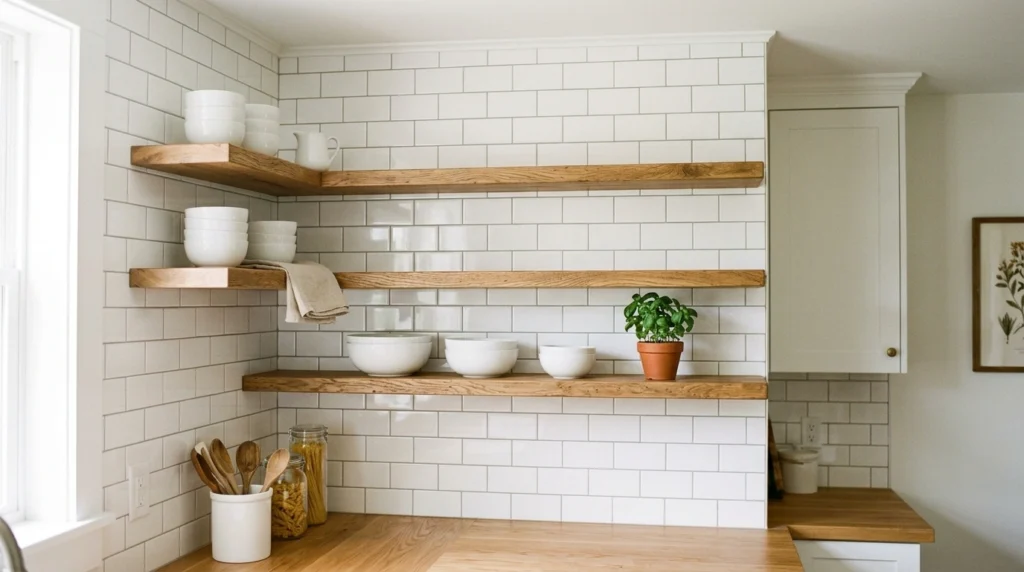 15. Ceiling-Height Tiling (The Subway Tile Illusion)