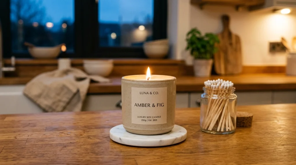15. The Scented Candle on a Coaster with Brass Matches