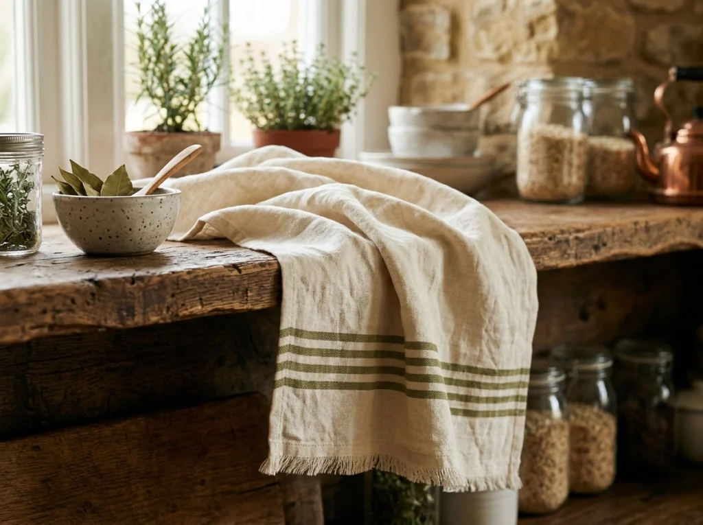 15. A Soft Striped Linen Towel Hanging Off the Edge