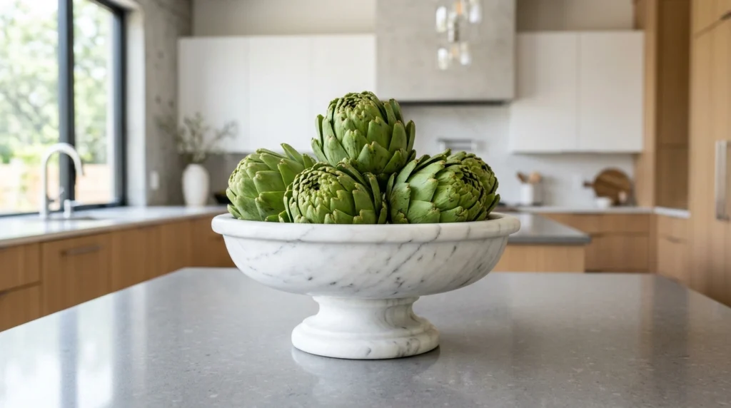 15. The Statement Marble Bowl Filled with Artichokes or Pears