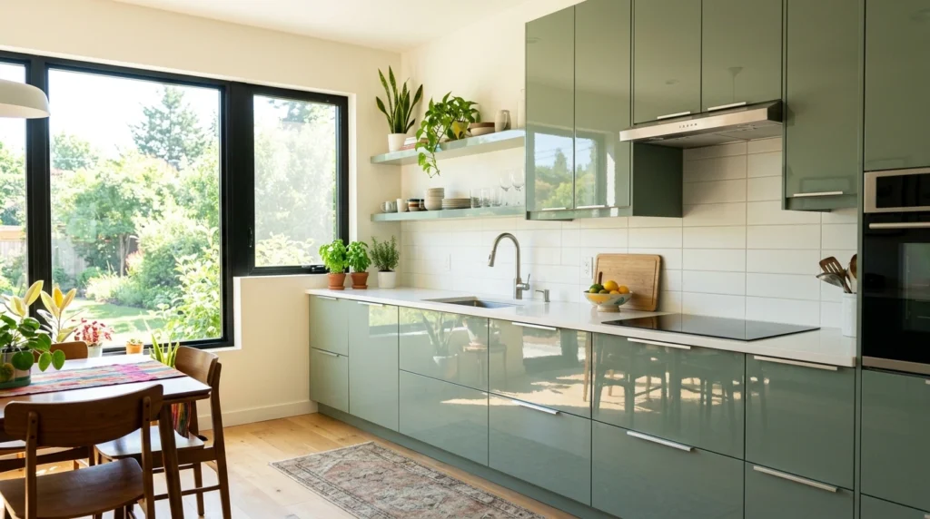 15. High-Gloss Sage Green Cabinets for a Sleek Modern Feel