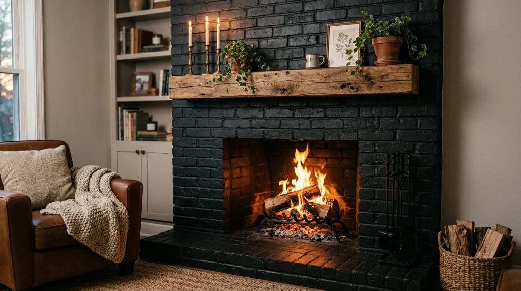 15. The Sooty Black Brick Fireplace