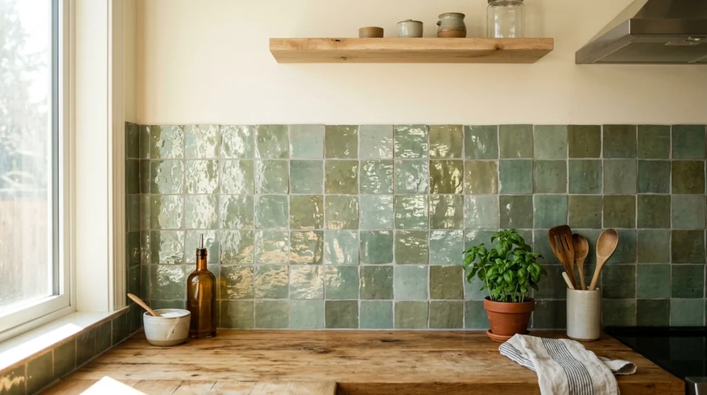 16. Sage Green Zellige Tile Backsplash