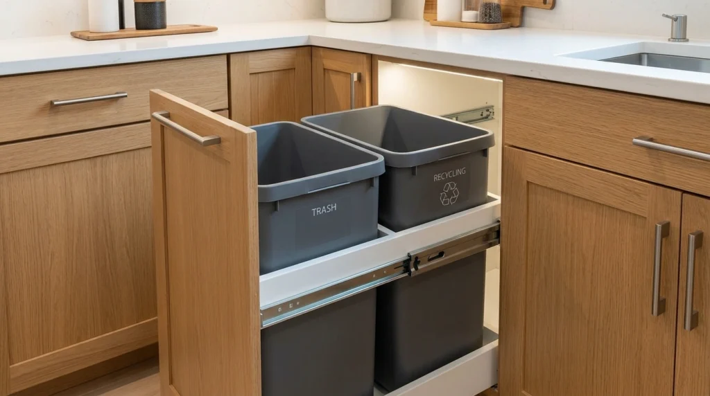 16. Concealed Pull-Out Trash and Recycling Bins