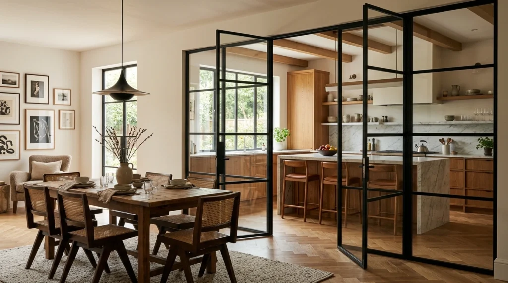 16. Industrial Steel-Framed Glass Partition Doors