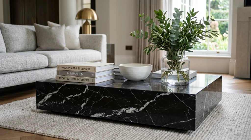 16. The Veined Black Marble Coffee Table