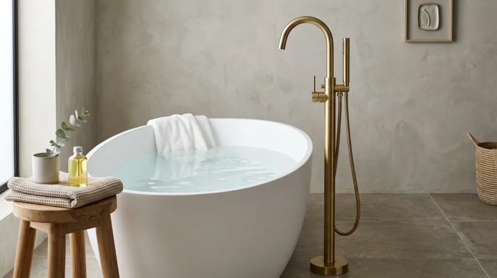16. A Matte Black or Brushed Brass Freestanding Tub Filler