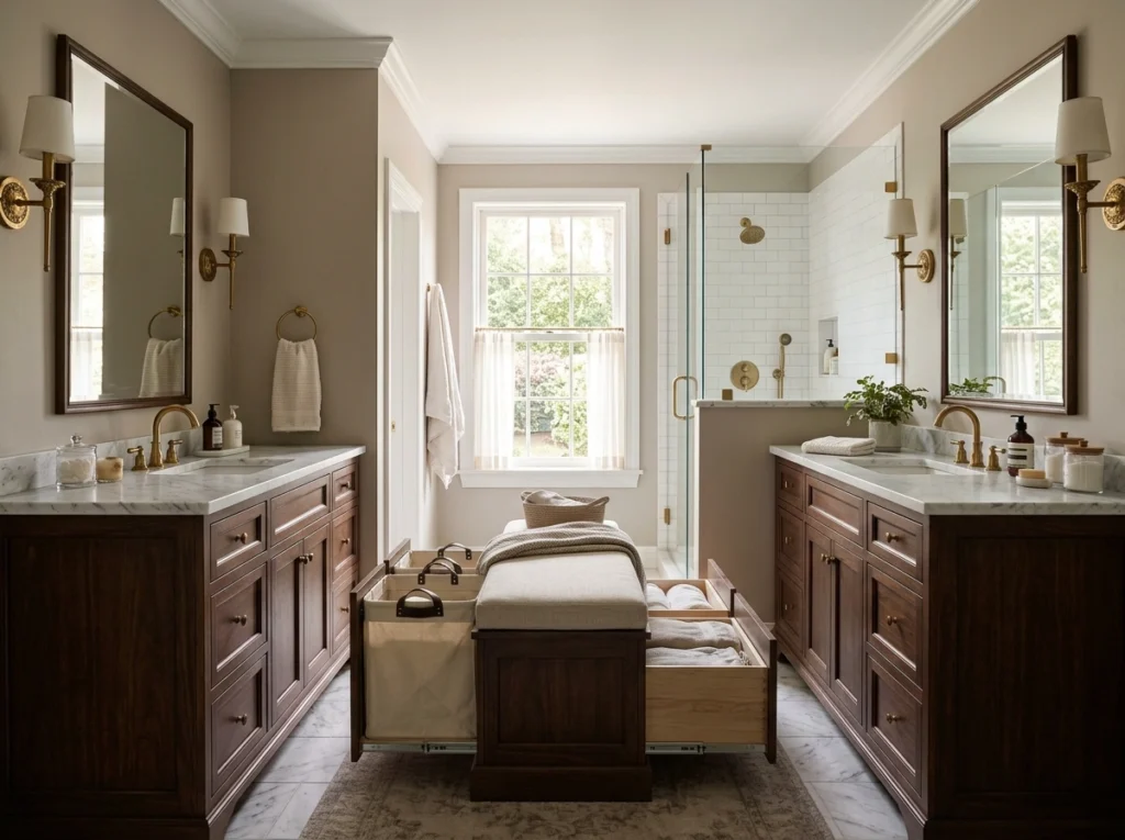17. The Parallel Dual-Vanity Layout with Under-Bench Hamper