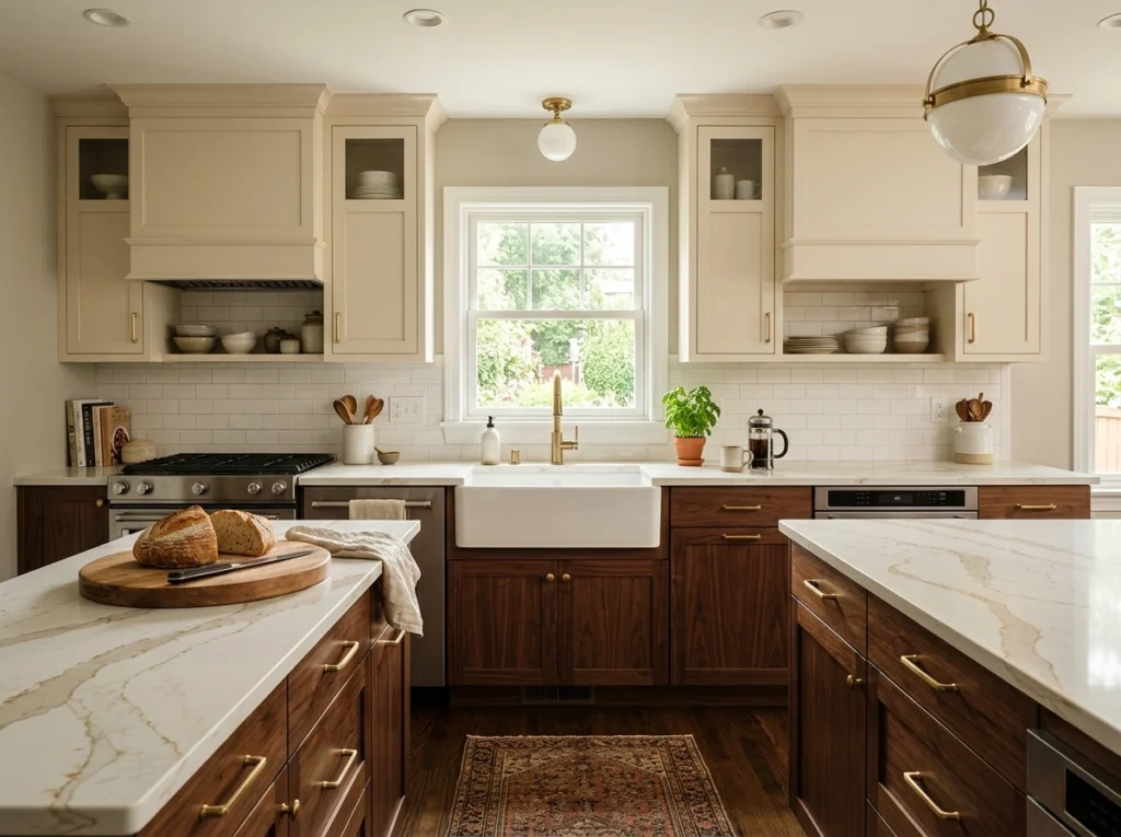 18. Two-Tone Walnut Lowers with Soft Cream Painted Uppers