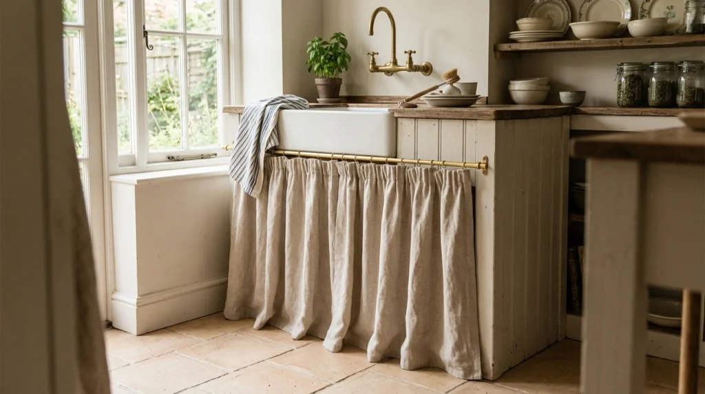 18. Skirted Sink Cabinets for Soft Texture