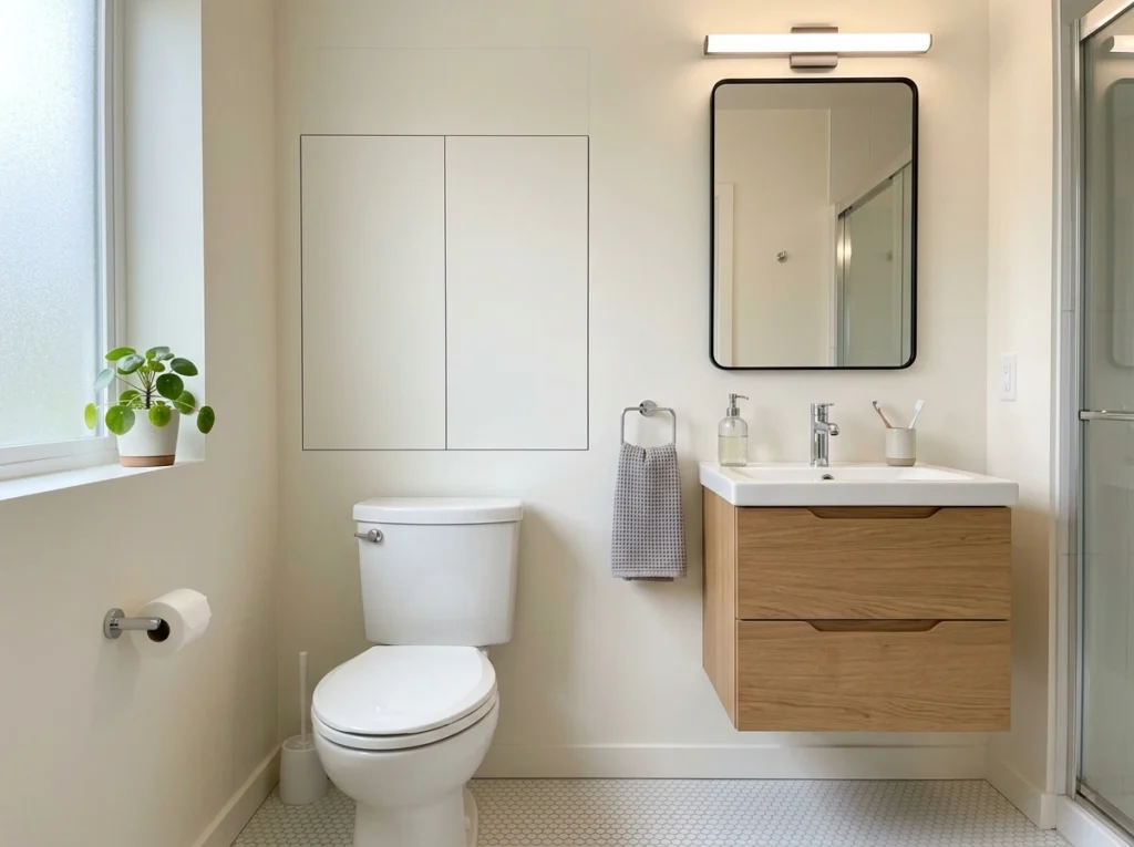 18. The Compact Layout with Recessed Over-Toilet Cabinets