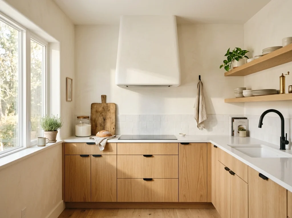 1. Flat-Panel Natural White Oak for a Quiet, Modern Space