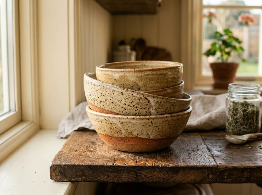 1. The Stacked Earthy Ceramic Bowl Setup