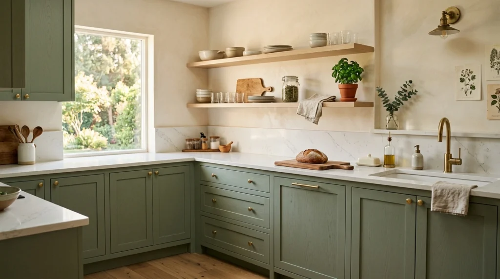 1. Muted Sage Green Cabinets