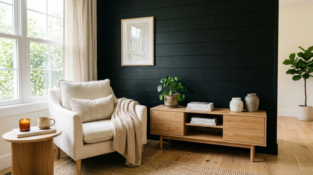 1. The Matte Black Shiplap Accent Wall