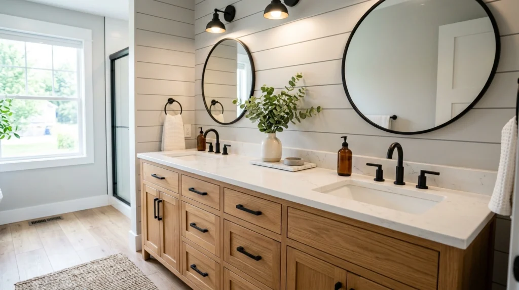 1. The Warm Modern Oak & Matte Black Vanity