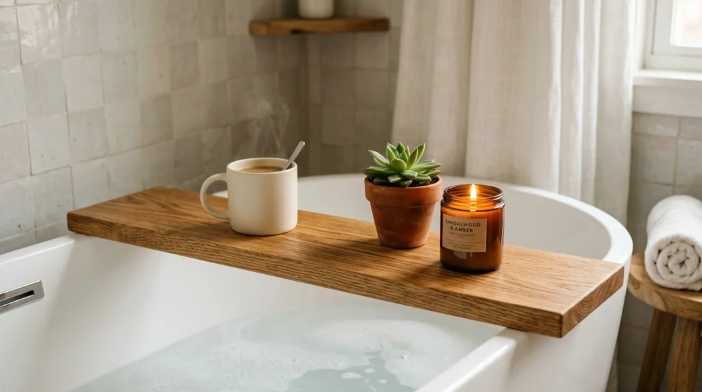 1. The Warm Wooden Over-Tub Tray