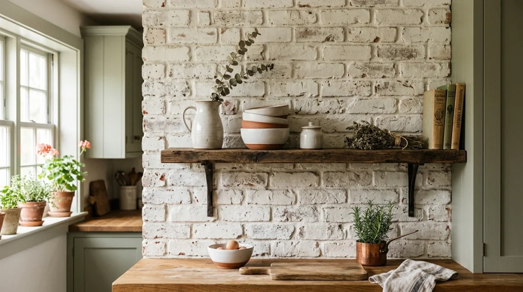 20. Exposed Brick Accent Walls Painted in Distressed Warm White