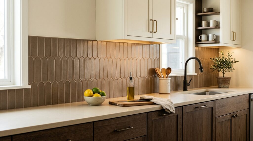 21. Arched Picket Tiles in Warm Taupe