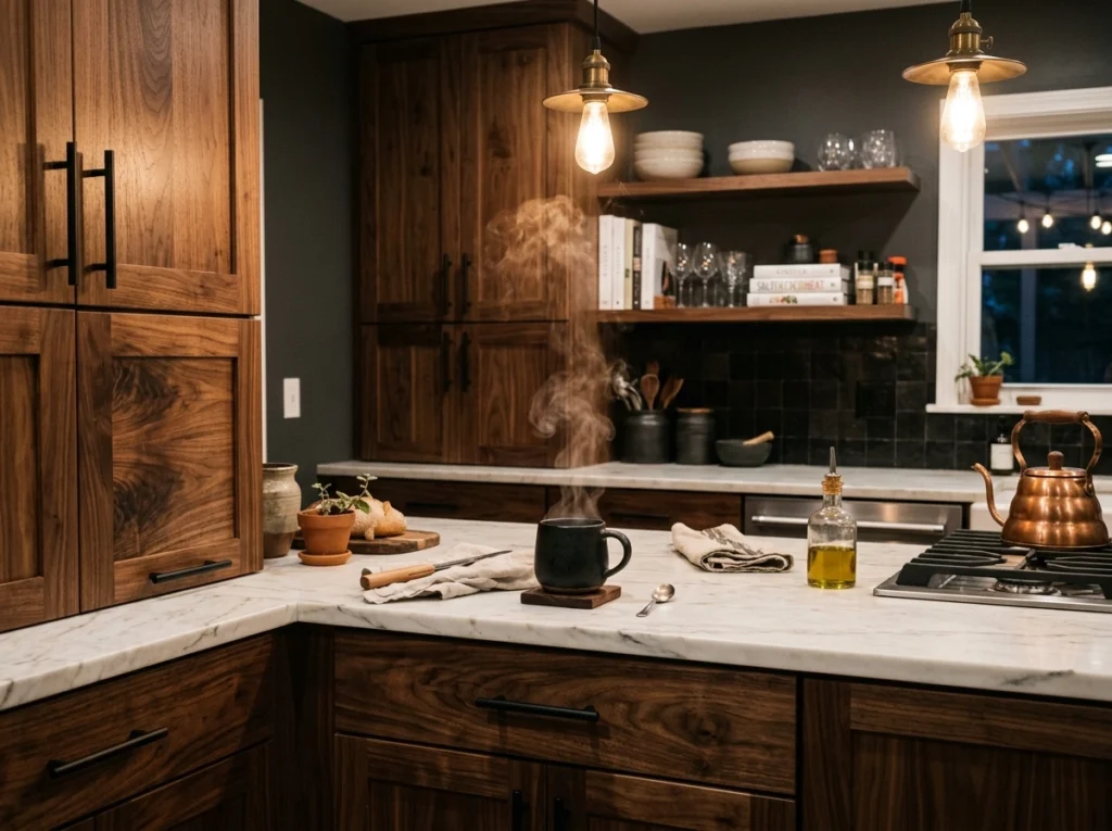 2. Rich Walnut with Matte Black Hardware for Subtle Drama