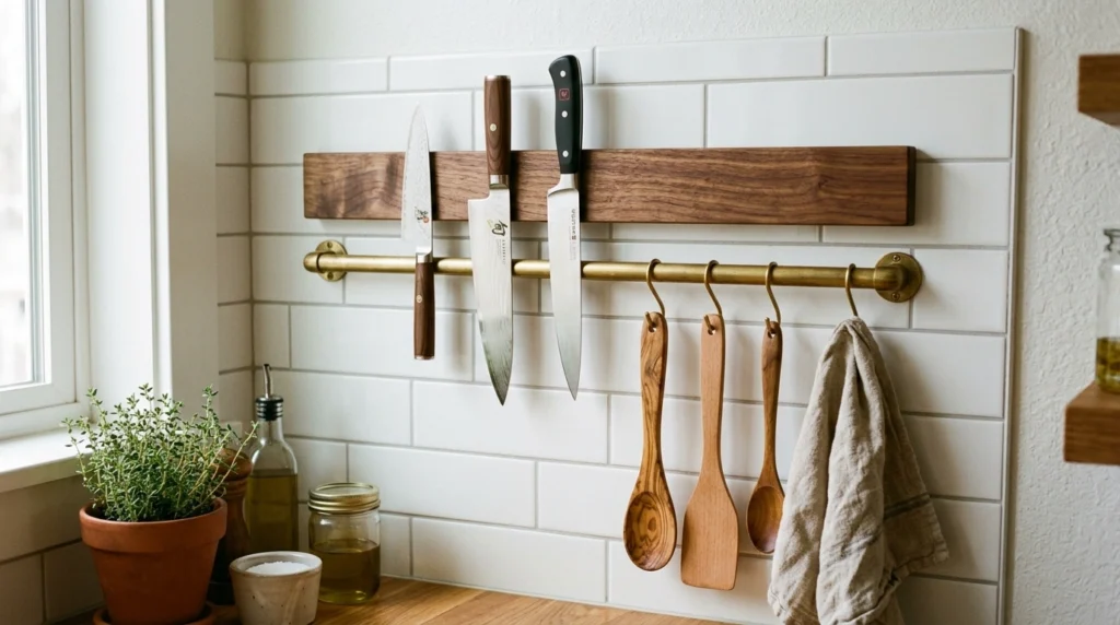 2. The Magnetic Knife Strip and Hanging Rail Setup