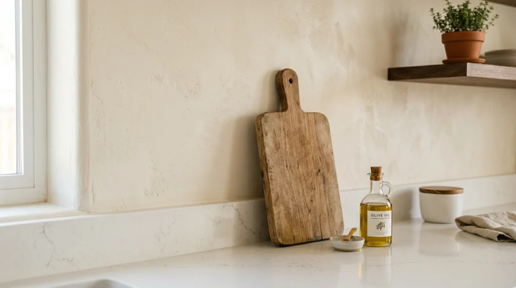 2. The Soft Cream Plaster Backsplash