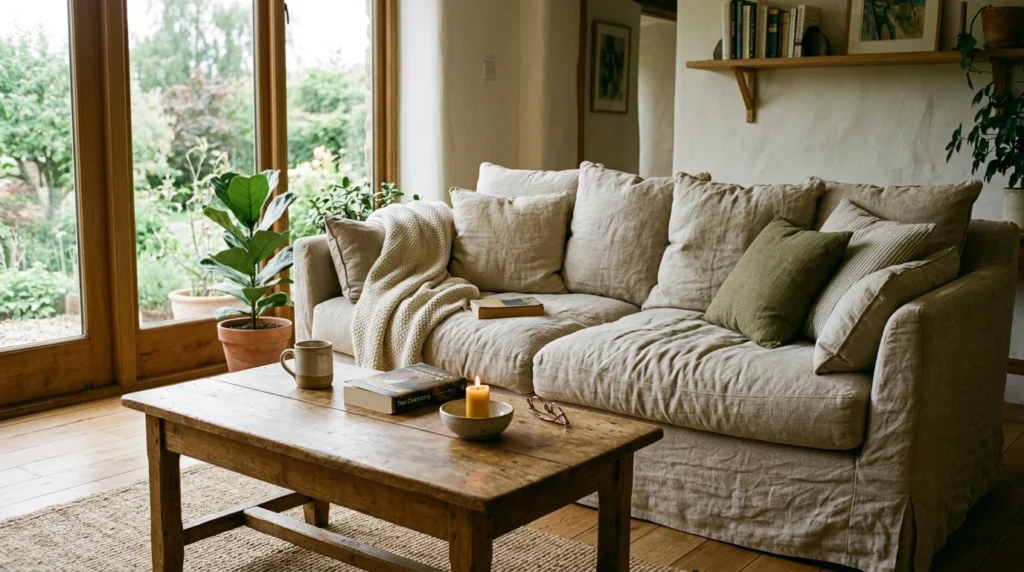 3. Relaxed Linen Seating with Slouchy Slipcovers