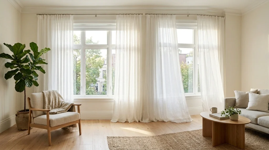 3. Floor-to-Ceiling Sheer Linen Curtains