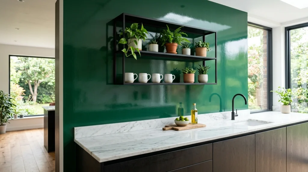 3. High-Gloss Emerald Green Accent Wall