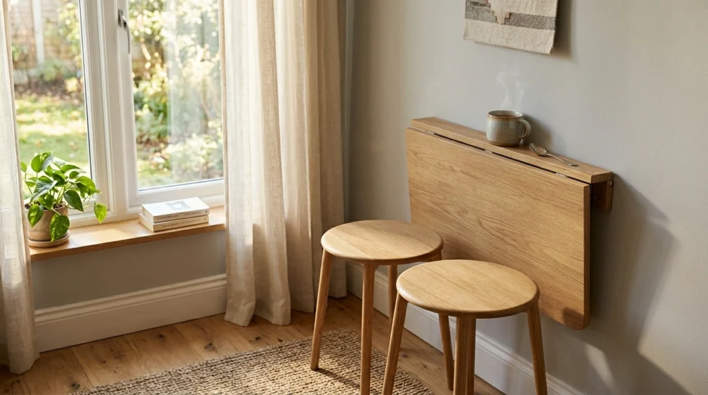 3. A Drop-Leaf Wall Table or Fold-Down Prep Station