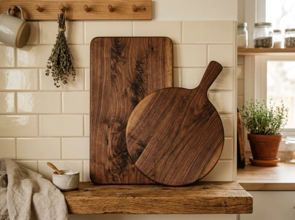 3. Layered Flat-Lay Wooden Cutting Boards