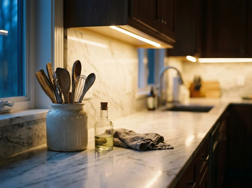 3. Soft Ambient Under-Cabinet Lighting